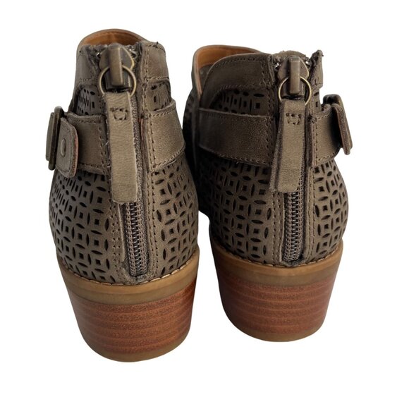 SIZE 8 EUC Comfortiva Cantara Laser Cut Green Taupe Leather Boots Booties - Picture 7 of 11